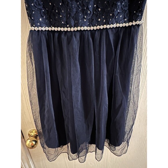 Speechless Girls Navy Lace  Jeweled Waist Christmas Dress Fit &Flare Sz 10 - Picture 3 of 5